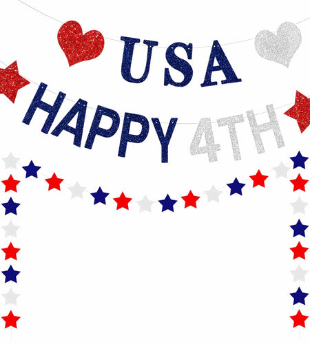 Aulaned 4th of July Decorations Patriotic USA Banner Star Garland Set