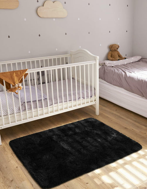 Load image into Gallery viewer, Macgace 6x9 Black Shag Area Rug Fluffy Plush Non-Slip Washable

