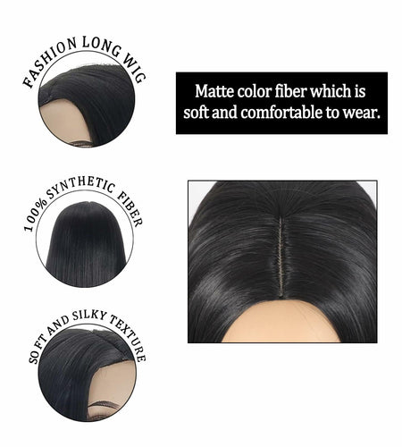 Morticia Long Straight Braided Wig Girls Middle Part Costume Holiday Party