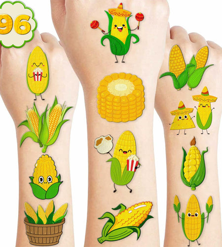 96pcs Corn on the Cob Temporary Tattoos Party Favors Kids Classroom Prizes