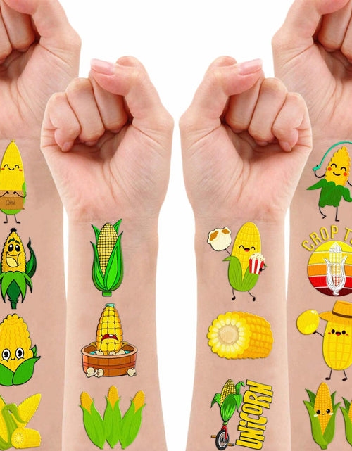 Load image into Gallery viewer, 96pcs Corn on the Cob Temporary Tattoos Party Favors Kids Classroom Prizes
