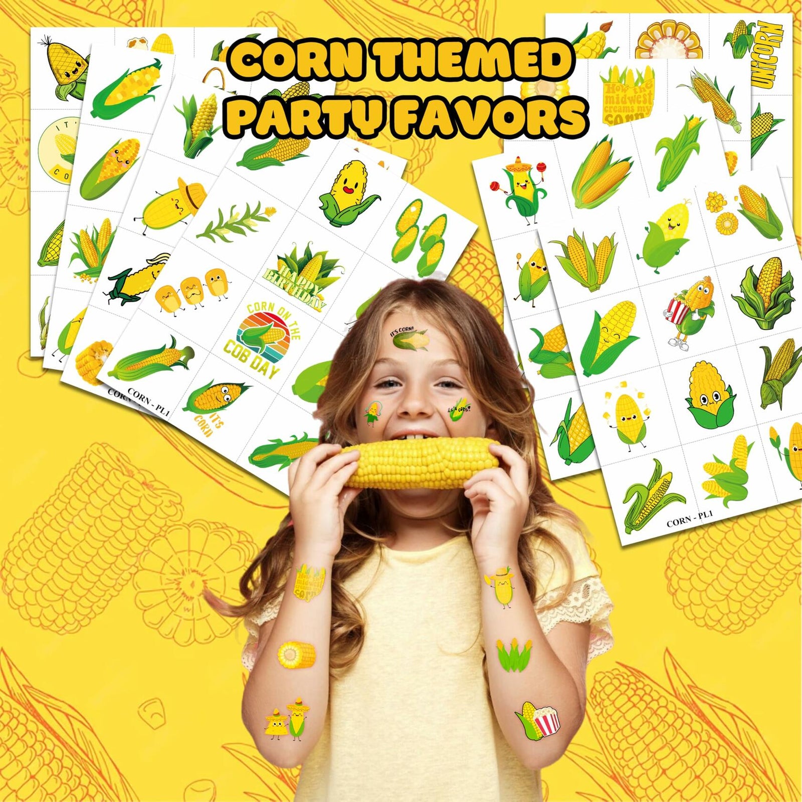 96pcs Corn on the Cob Temporary Tattoos Party Favors Kids Classroom Prizes