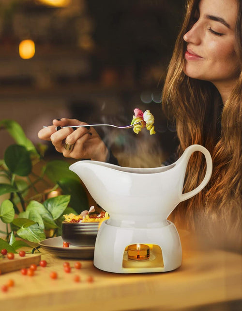Load image into Gallery viewer, Nucookery Large 17 Oz Porcelain Gravy Boat with Warmer White
