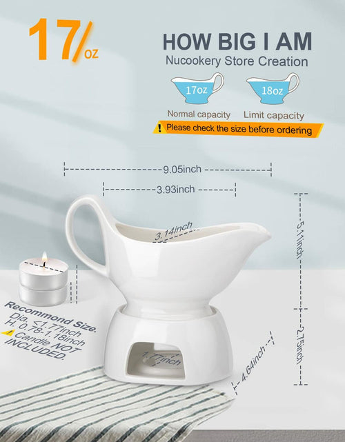 Load image into Gallery viewer, Nucookery Large 17 Oz Porcelain Gravy Boat with Warmer White
