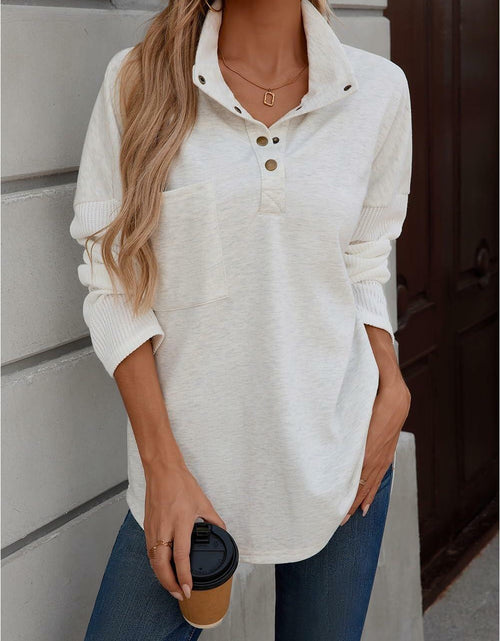 Load image into Gallery viewer, SHEWIN Women Oversized Button Up Sweatshirt Blue Size S
