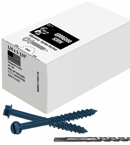 Grrrgooo 1/4 x 1-1/4 Concrete Screws Slotted Hex Washer Head 100pcs