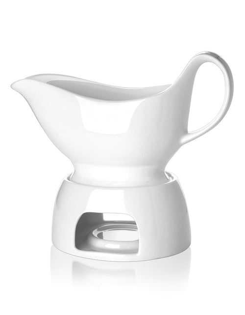 Load image into Gallery viewer, Nucookery Large 17 Oz Porcelain Gravy Boat with Warmer White
