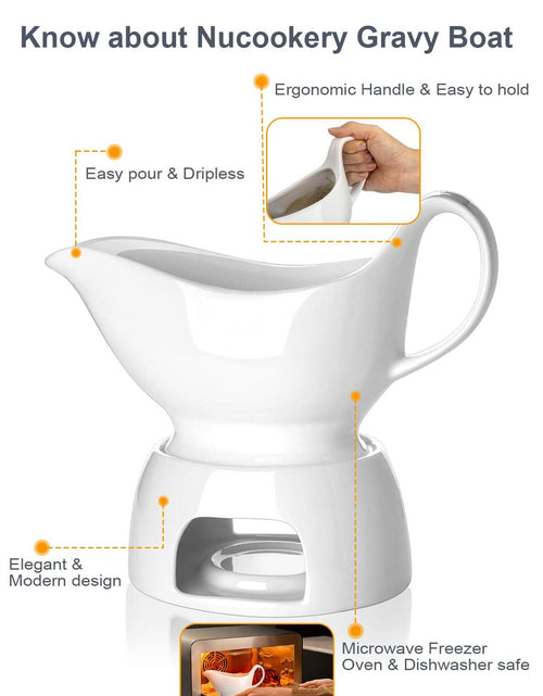 Load image into Gallery viewer, Nucookery Large 17 Oz Porcelain Gravy Boat with Warmer White
