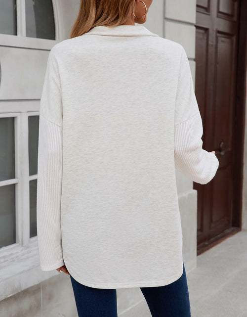 Load image into Gallery viewer, SHEWIN Women Oversized Button Up Sweatshirt Blue Size S
