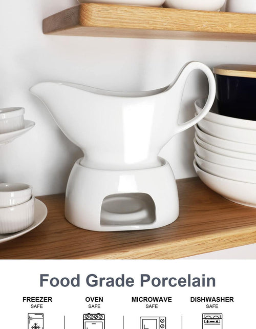 Load image into Gallery viewer, Nucookery Large 17 Oz Porcelain Gravy Boat with Warmer White
