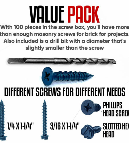 Grrrgooo 1/4 x 1-1/4 Concrete Screws Slotted Hex Washer Head 100pcs