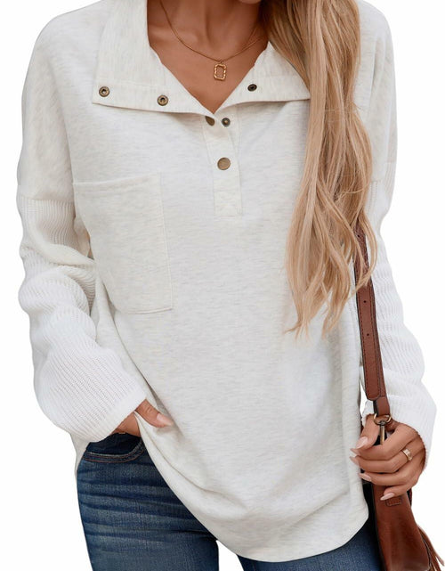 Load image into Gallery viewer, SHEWIN Women Oversized Button Up Sweatshirt Blue Size S
