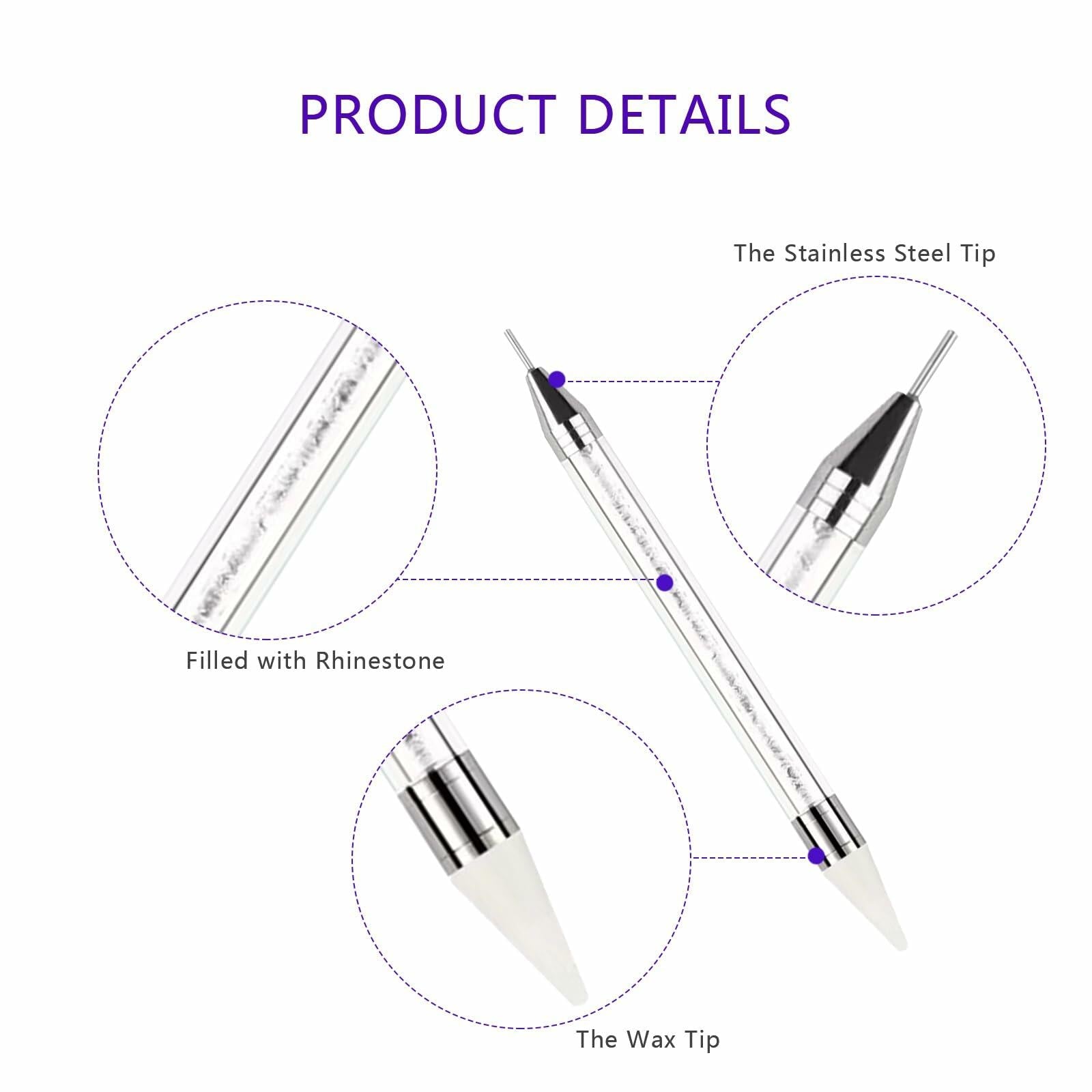 5PCS Rhinestone Picker Tool Dual End Dotting Pen Nail Art Crystal Handle