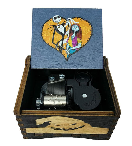 Wood Music Box Wind Up Laser Engraved Halloween Christmas Musical Gift