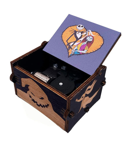 Wood Music Box Wind Up Laser Engraved Halloween Christmas Musical Gift