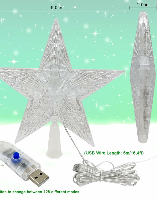 Load image into Gallery viewer, LED Christmas Tree Topper Star 9in Color Changing w/Remote USB Plug
