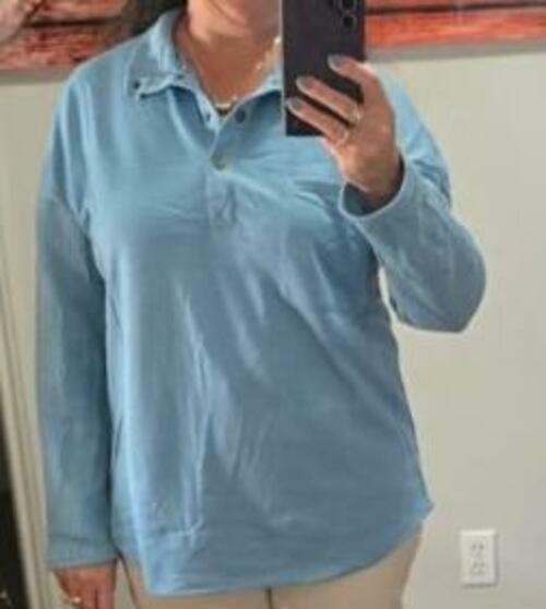 Load image into Gallery viewer, SHEWIN Women Oversized Button Up Sweatshirt Blue Size S
