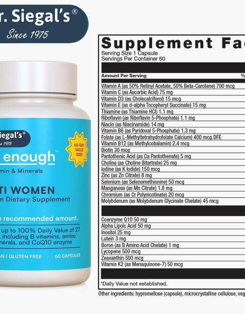 Load image into Gallery viewer, BestBy12/25 Dr. Siegal's Just Enough Women's Multivitamin 60 Caps
