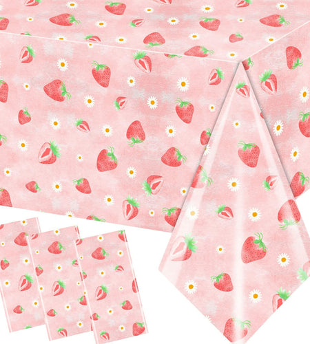 HAKOTI 3 Pack Strawberry Tablecloth Berry Theme Birthday Party Decor