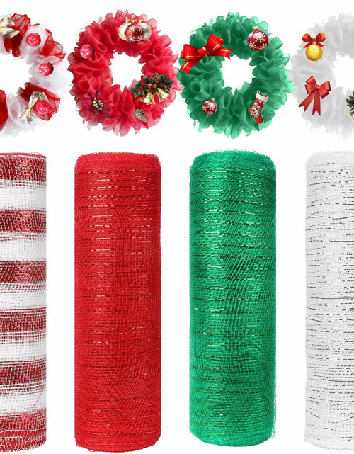 Load image into Gallery viewer, Funactu Metallic Mesh Ribbon 10in x 30ft Red Foil Christmas Decor
