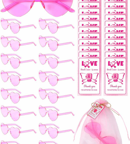 Tellegloww 24pcs Pink Heart Sunglasses Breast Cancer Awareness Gifts