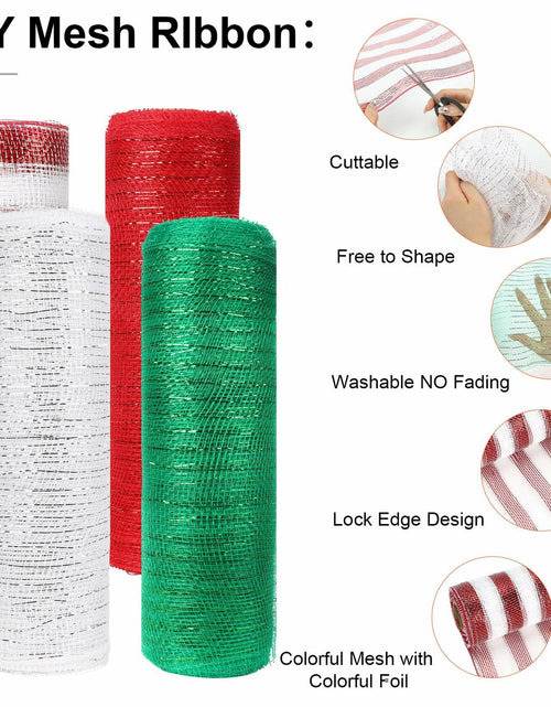 Load image into Gallery viewer, Funactu Metallic Mesh Ribbon 10in x 30ft Red Foil Christmas Decor
