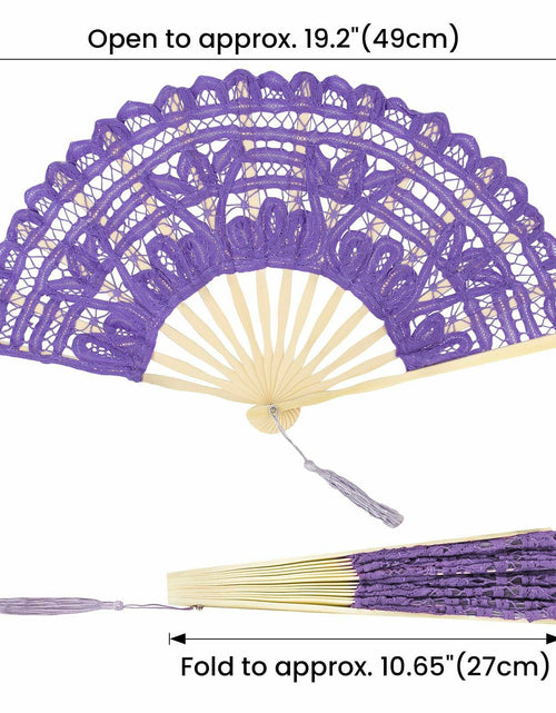 Load image into Gallery viewer, TopTie Dark Blue Lace Folding Fan Bamboo Hand Fan with Tassel
