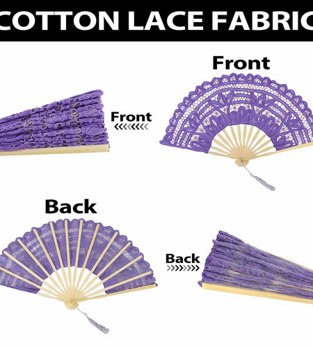 TopTie Dark Blue Lace Folding Fan Bamboo Hand Fan with Tassel