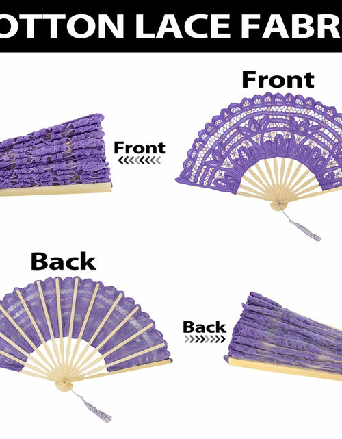 Load image into Gallery viewer, TopTie Dark Blue Lace Folding Fan Bamboo Hand Fan with Tassel
