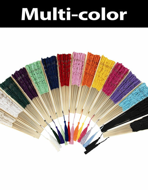 Load image into Gallery viewer, TopTie Dark Blue Lace Folding Fan Bamboo Hand Fan with Tassel
