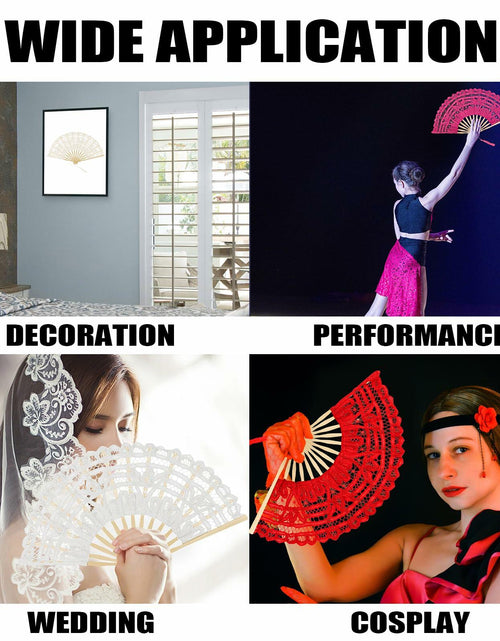Load image into Gallery viewer, TopTie Dark Blue Lace Folding Fan Bamboo Hand Fan with Tassel
