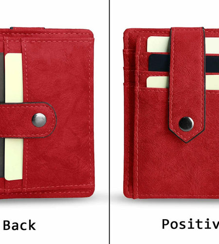 AOXONEL RFID Leather Keychain Wallet Credit Card Holder Coin Purse Red