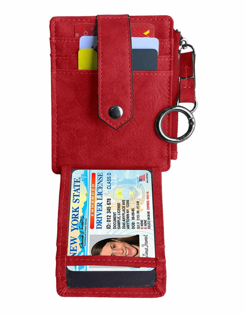 Load image into Gallery viewer, AOXONEL RFID Leather Keychain Wallet Credit Card Holder Coin Purse Red
