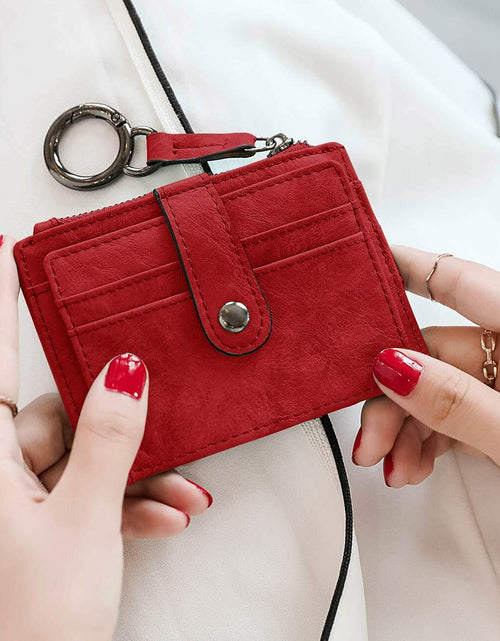 Load image into Gallery viewer, AOXONEL RFID Leather Keychain Wallet Credit Card Holder Coin Purse Red
