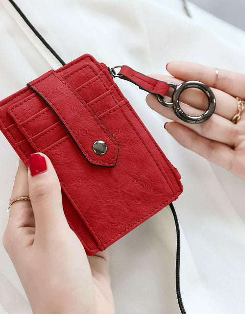 Load image into Gallery viewer, AOXONEL RFID Leather Keychain Wallet Credit Card Holder Coin Purse Red
