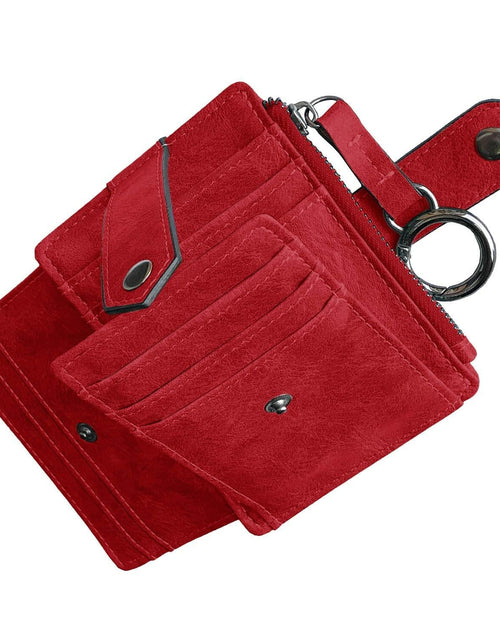 Load image into Gallery viewer, AOXONEL RFID Leather Keychain Wallet Credit Card Holder Coin Purse Red

