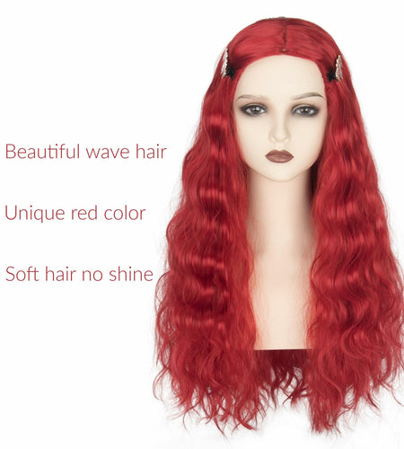 Miss U Hair Long Wavy Red Wig Women Middle Part Hair Clips Cosplay Halloween