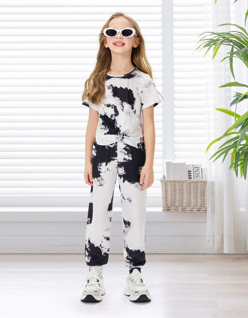 Load image into Gallery viewer, Hvididan Girls Tie Dye Twist Front Top &amp; Sweatpants Set Black White Size 9-10Y
