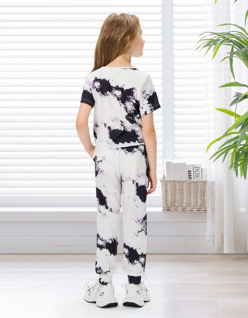Load image into Gallery viewer, Hvididan Girls Tie Dye Twist Front Top &amp; Sweatpants Set Black White Size 9-10Y
