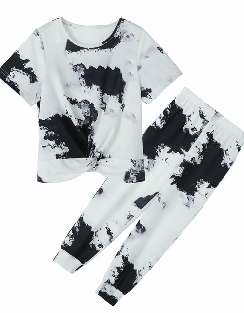 Load image into Gallery viewer, Hvididan Girls Tie Dye Twist Front Top &amp; Sweatpants Set Black White Size 9-10Y
