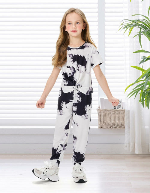 Load image into Gallery viewer, Hvididan Girls Tie Dye Twist Front Top &amp; Sweatpants Set Black White Size 9-10Y
