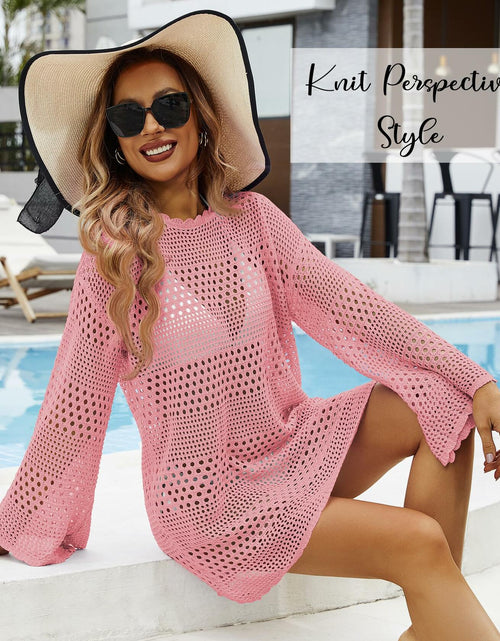 Load image into Gallery viewer, Women Crochet Bikini Cover Up Knitted Beach Swimsuit Dress Pink S
