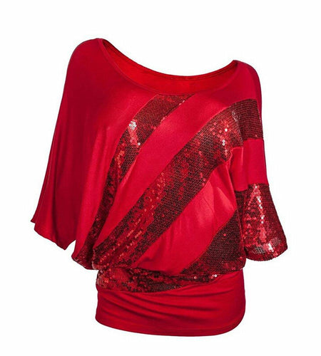 JEYKAY Glistening Sequin Cocktail Party Top Red Size XX-Large