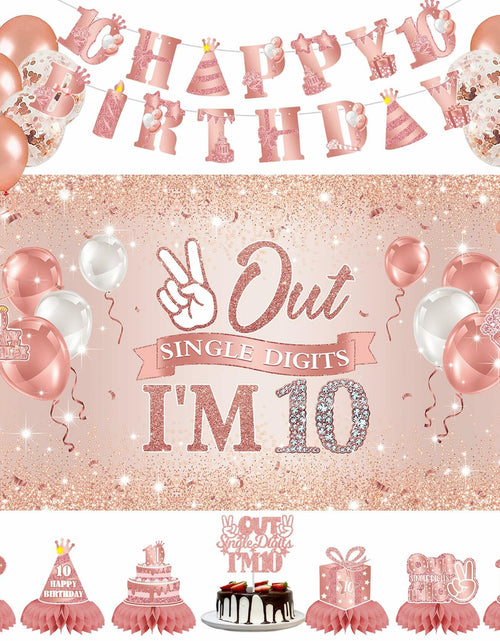 Load image into Gallery viewer, Holkcog Happy 10th Birthday Decorations Girl Rose Gold Banner Party Supplies
