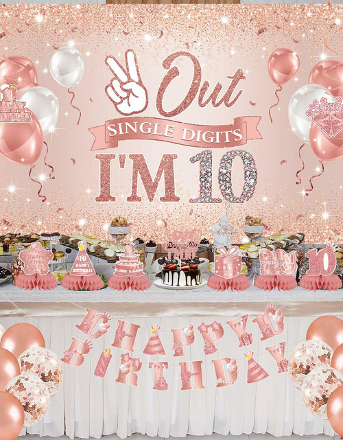 Load image into Gallery viewer, Holkcog Happy 10th Birthday Decorations Girl Rose Gold Banner Party Supplies
