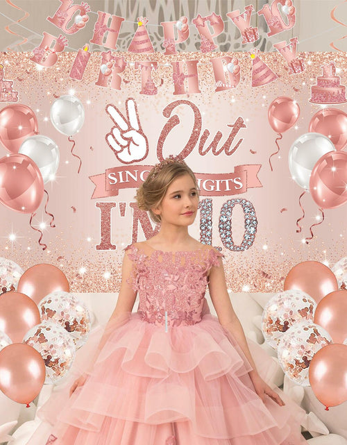 Load image into Gallery viewer, Holkcog Happy 10th Birthday Decorations Girl Rose Gold Banner Party Supplies
