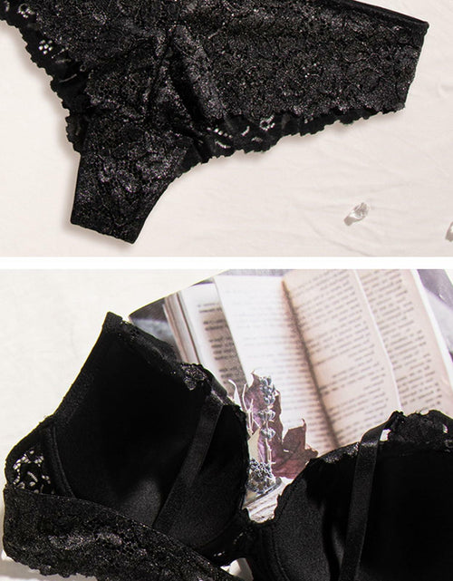 Load image into Gallery viewer, Lace Lingerie Set T-Shirt Bra Carbon Silver Print Bandeau Bra Black Size L
