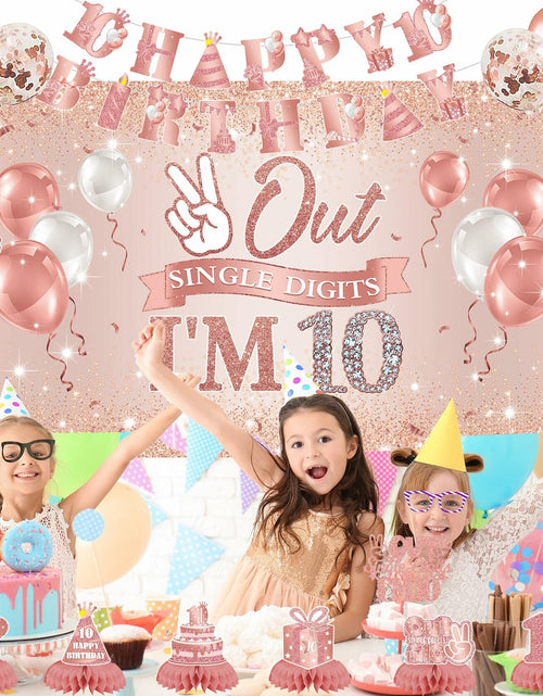 Load image into Gallery viewer, Holkcog Happy 10th Birthday Decorations Girl Rose Gold Banner Party Supplies
