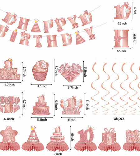 Holkcog Happy 10th Birthday Decorations Girl Rose Gold Banner Party Supplies