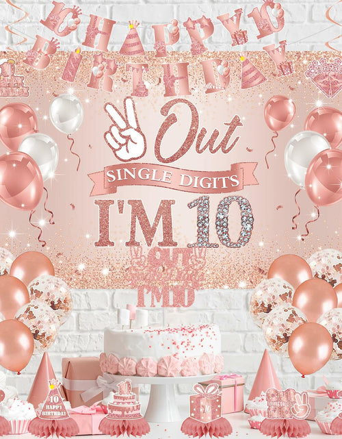 Load image into Gallery viewer, Holkcog Happy 10th Birthday Decorations Girl Rose Gold Banner Party Supplies
